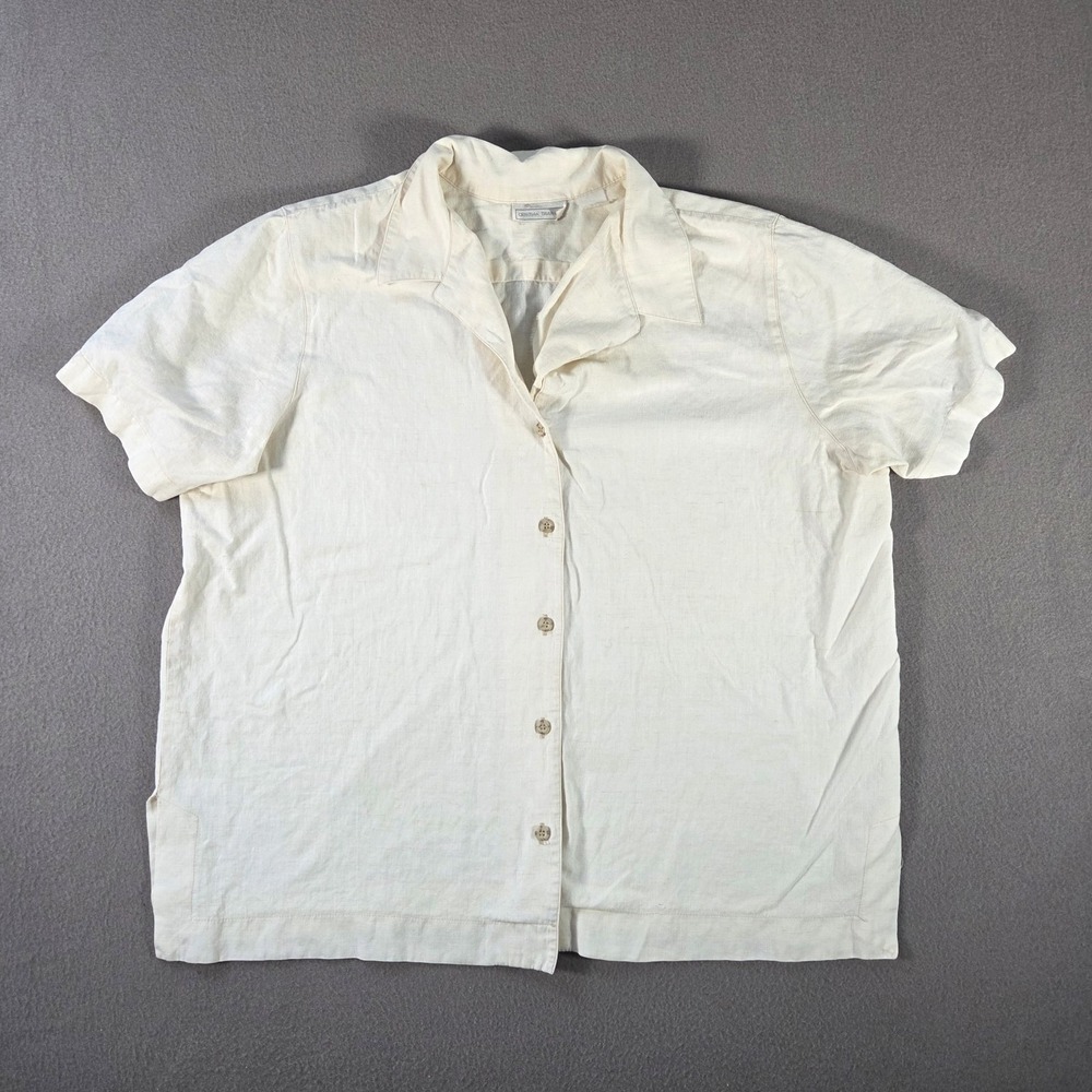 Cristan Trapani Shirt Womens 2XL Linen Blouse Short Sleeve Button Up Ivory